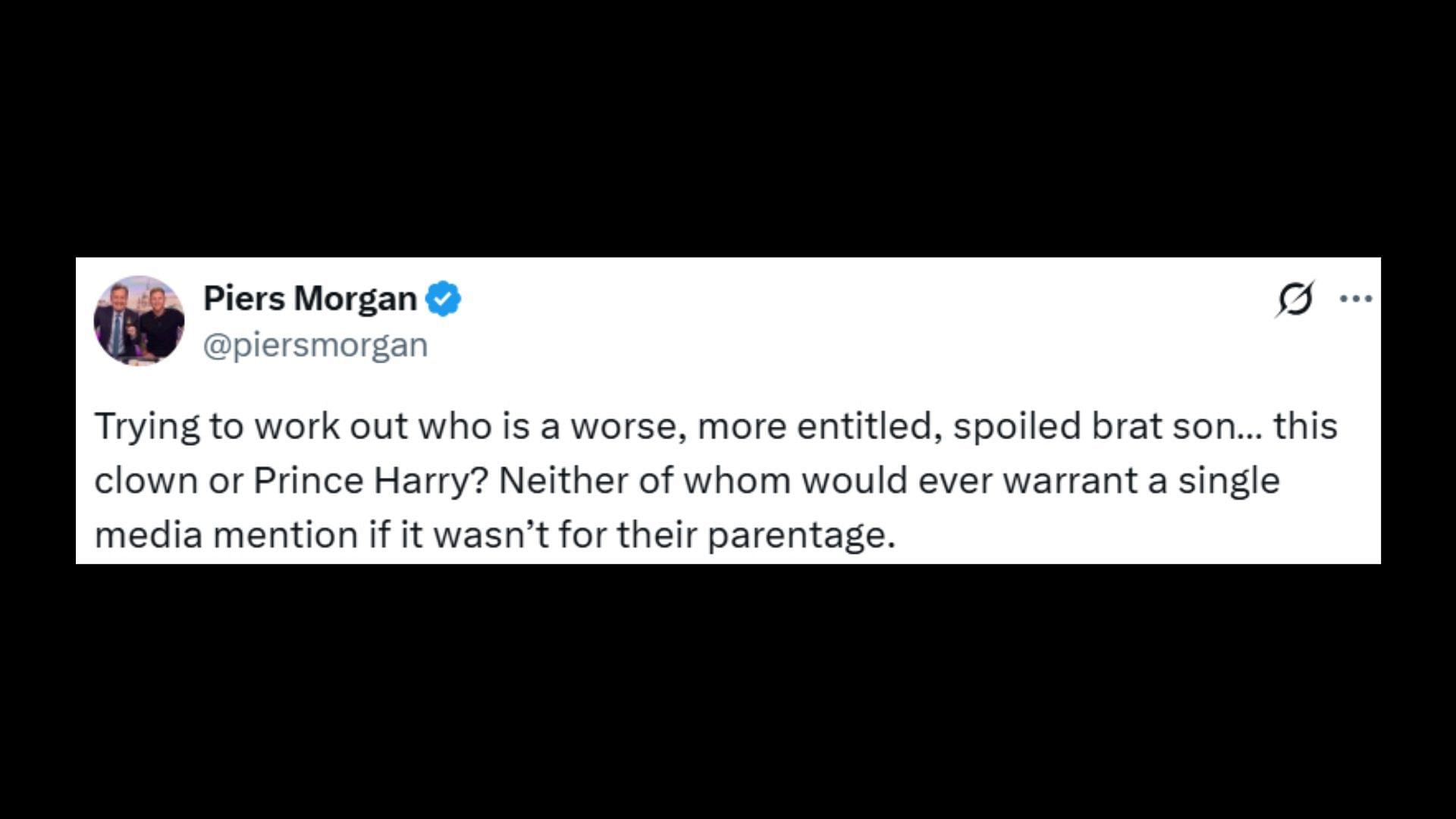 Piers Morgan's post (Image via X/@piersmorgan)